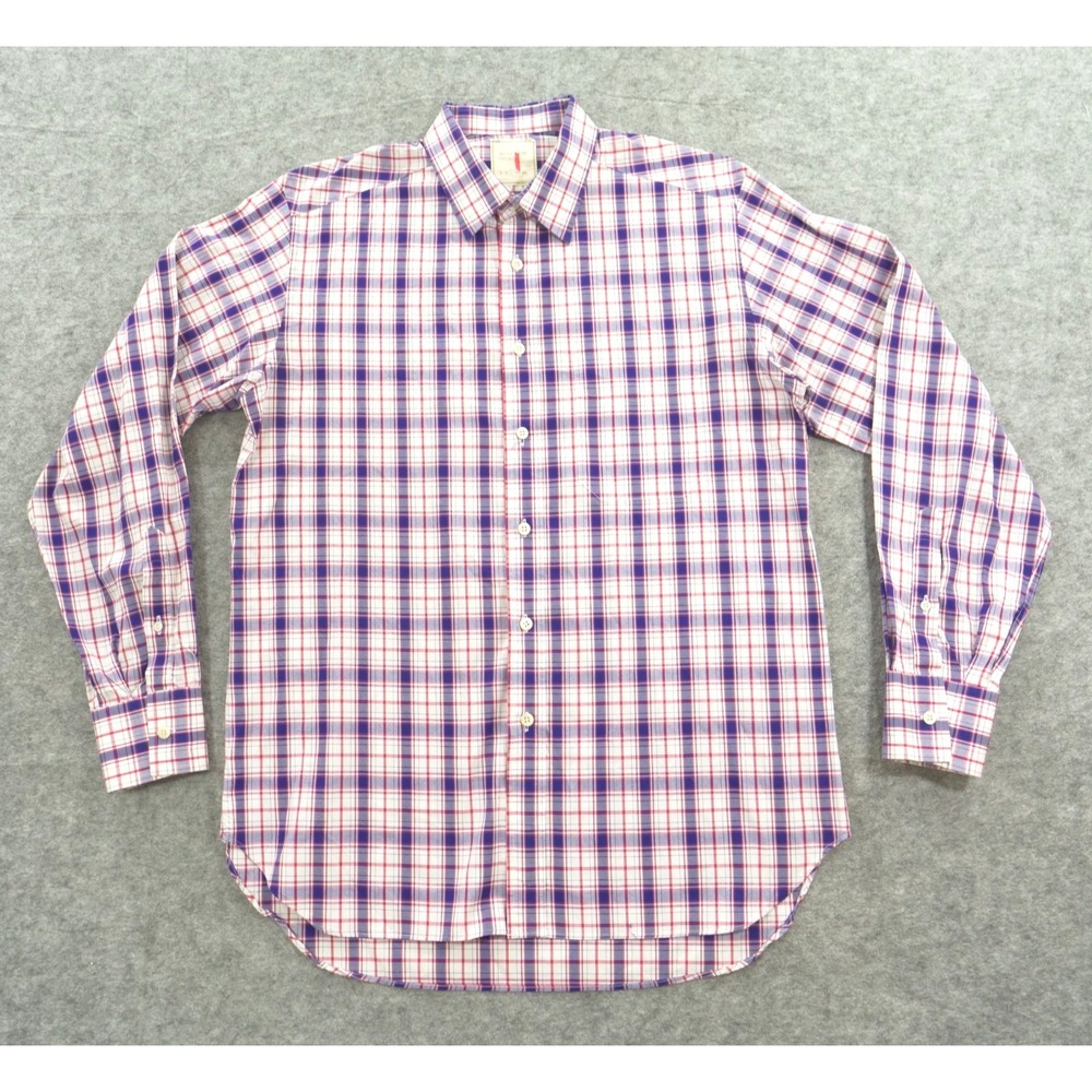 Billy Reid Shirt Men Large Blue Red Button Long Sleeve Plaid Casual
